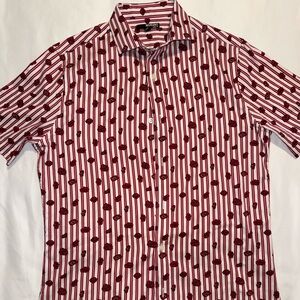 Murano Slim Fit - Red and White Flower/Striped Men's Shirt
